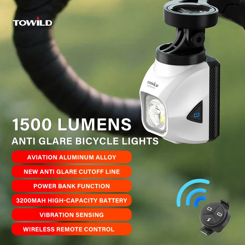 DL1200S Bicycle Light With Anti-Glare Cut-Off Line Beam 1500LM Rechargeable Led Bike Front Lights Mtb Cycling Headlights