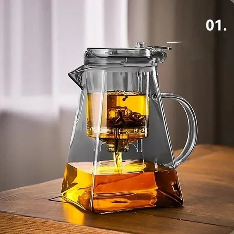 High Borosilicate Glass Tea Pot with One Touch Tea Separation Filter 1000ml