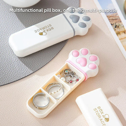 1PC Mini Cat Paw Storage Box Portable Small Size One Day Box Multi-Functional Three Grid Storage Medicine Jewelry Box