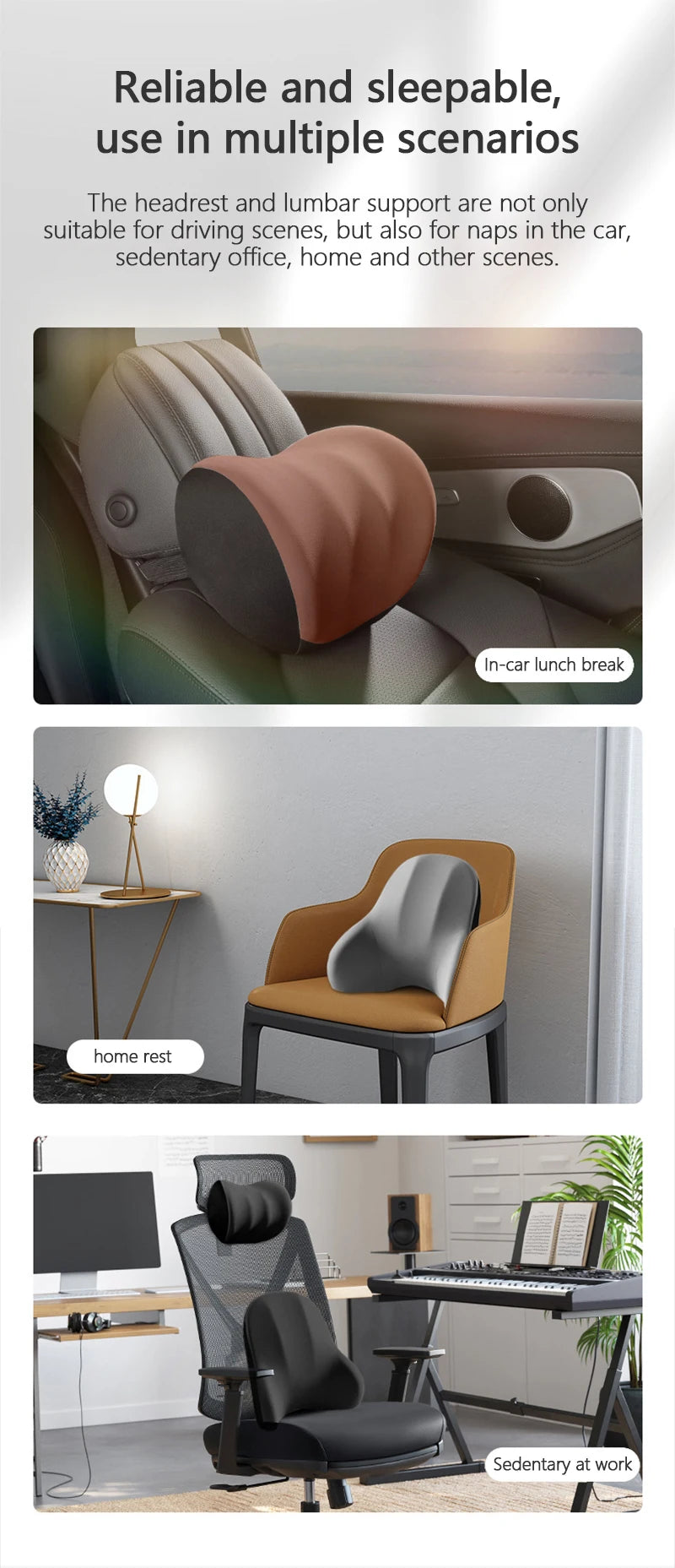 Car Electric Single Lumbar Single Headrest Vibration Massage Lumbar Support Neck Pillow Lumbar Cushion Car Seat Car Interior
