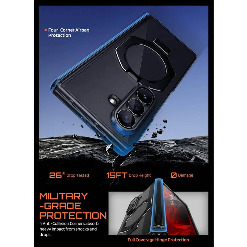 Full Body Rugged Phone Case with Built In Screen Protector and Magnetic Ring Kickstand for Samsung Galaxy Z Fold 8 Ultra