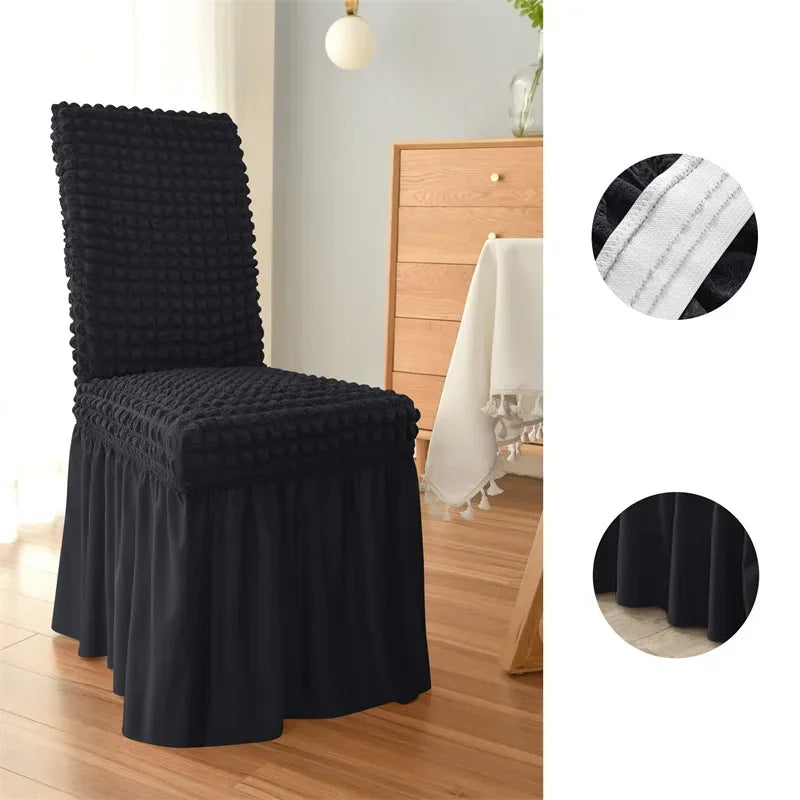 1PC Seersucker Chair Cover with Skirt Stretch Wedding Chairs Covers Dining Room Universal Size Seat Slipcovers for Banquet Party