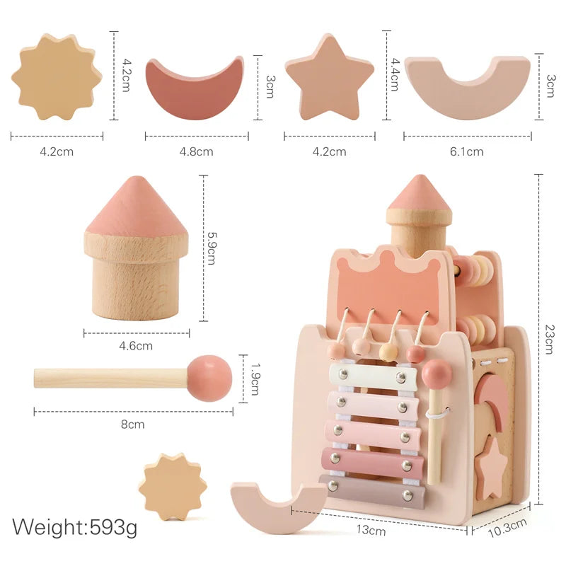 Montessori Rocket Toy Shape Matching Toy Wooden Stacked Building Block Toy Baby 5-in-1 Multifunctional Box  Delicate Wooden Gift