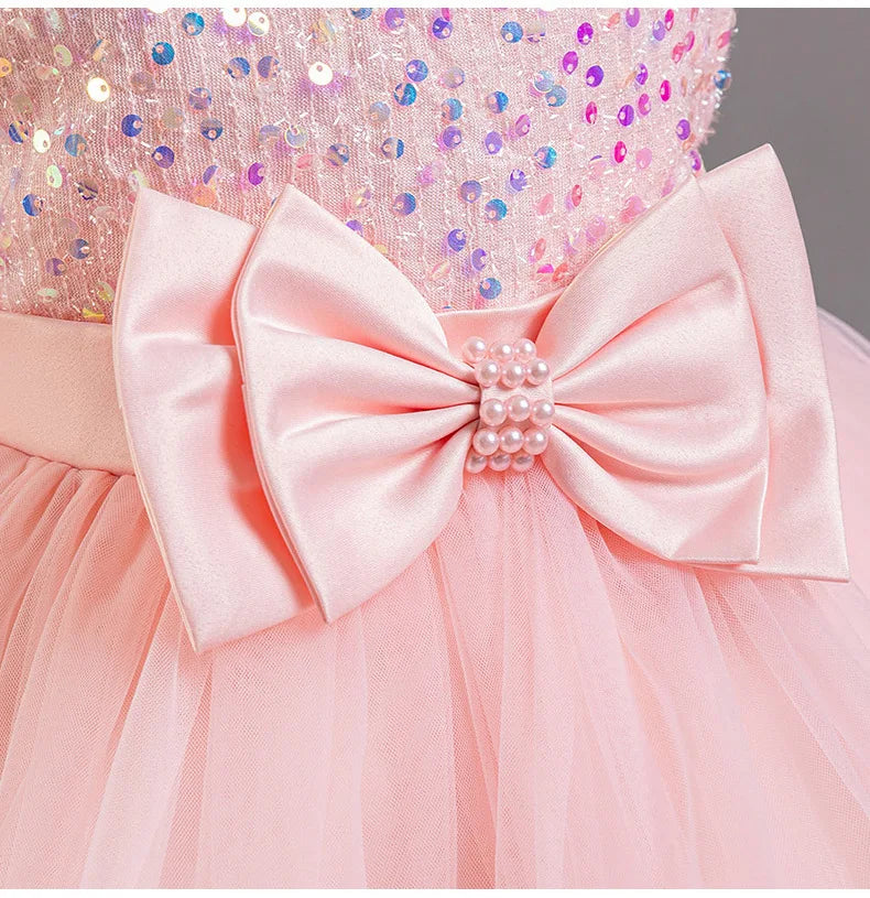 New Girls Sequin Tulle Cake Dress - Sparkling Layered Princess Gown for Baby‘s 1st Birthday & Banquet