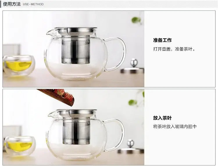 High Quality Heat Resistant Glass Tea Pot with Infuser 900ml Flower Tea Coffee Teapot