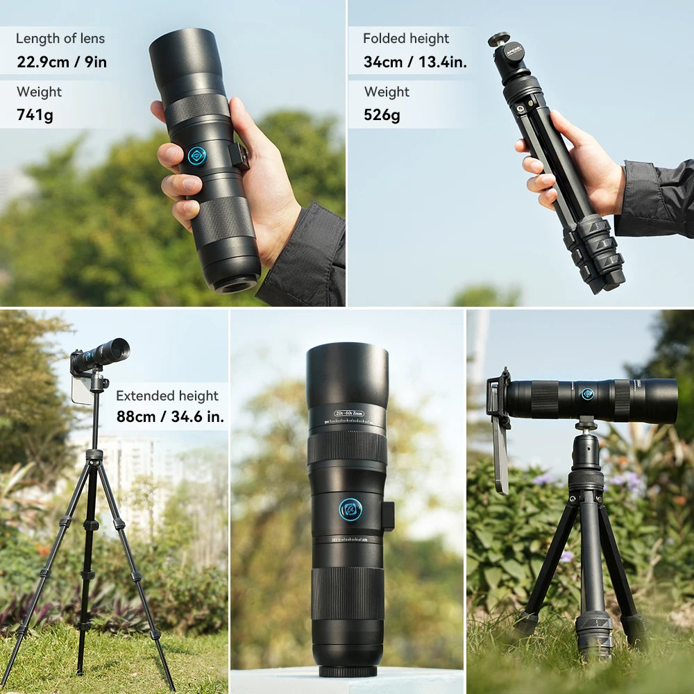 20X to 60X Mobile Phone Telephoto Zoom Lens with Metal Tripod