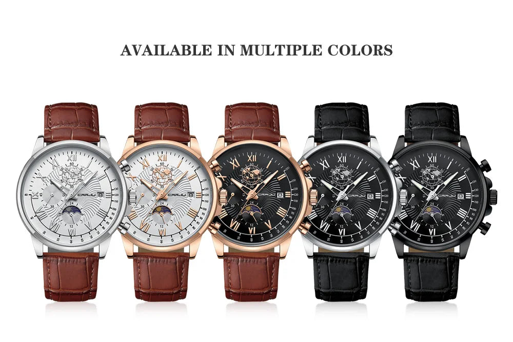 Watch Fashion Business Quartz Watch Sun, Moon and Star Multifunctional Luminous Waterproof Father's Day Gift
