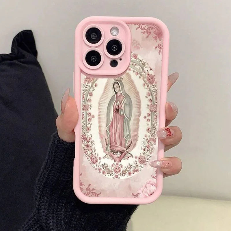 Phone Case for iPhone 16 15 14 Pink Portrait Pattern Silicone Shockproof Cover