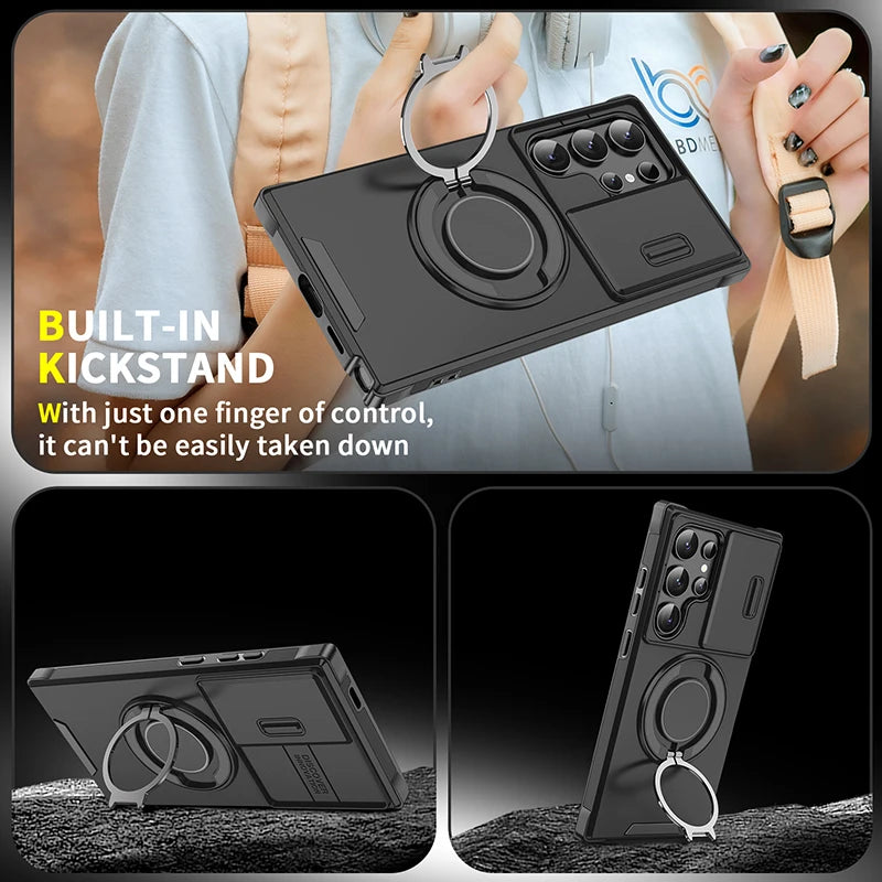 Luxury 360 ° Rotating Hidden Metal Ring Car Holder Armor Phone Case For Samsung S24 Ultra S21 S22 S23 Ultra Plus