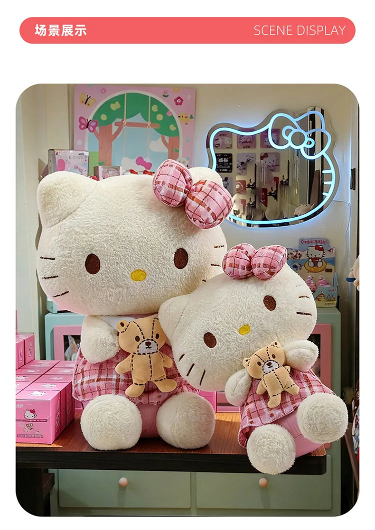 Kawaii Retro Hello Kitty Stuffed Doll Sanrio Plush Toy Kids Anime Birthday Gift Wholesale Large Sanrio Kitty Soft Stuffed Doll