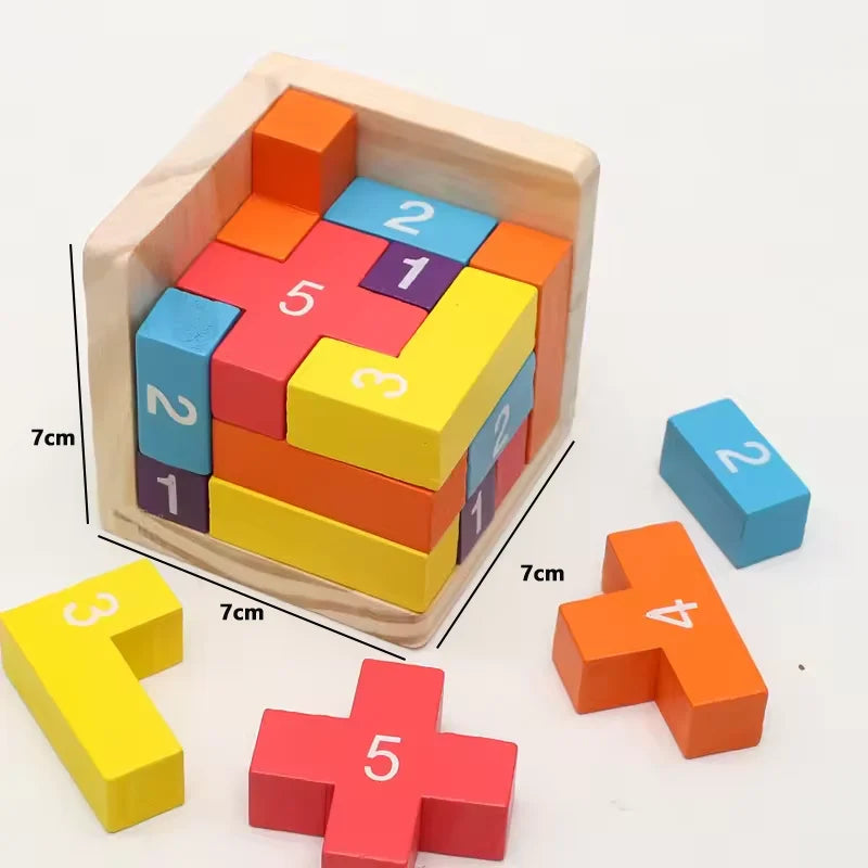 Wooden Interlocking Cube Brain Teaser Puzzle