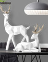 A Couple of 2Pcs Deer Statue Modern Geometric Sculpture Desktop Ornament Figurine Wine Cabinet Cafe TV Showcase Decor