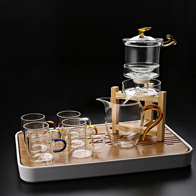 Heat-resistant glass tea set magnetic water diversion rotating cover bowl semi-automatic tea maker lazy teapot Kungfu tea set