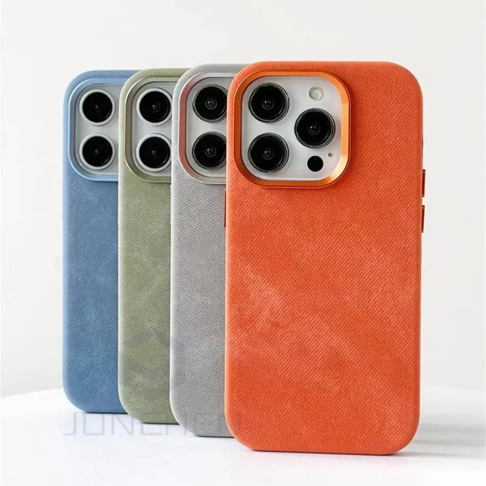 Magnetic Flannel Fiber Shockproof Leather Case For iPhone 15 14 Plus 13 16 Pro Max Slim Cover For Magsafe Wireless Charge Bag