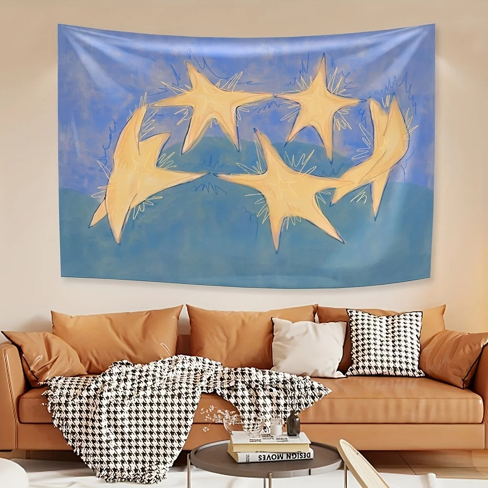 Dreamy Starry Sky Tapestry Starry Blue-Purple Gradient Children's Room Decor Instagram-Style Bedroom Theme Room Decor