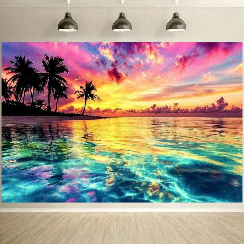 Tropical Sunset Tapestry Gradient Neon Sky Palm Trees Beach Resort Style Living Room Romantic Room Decor