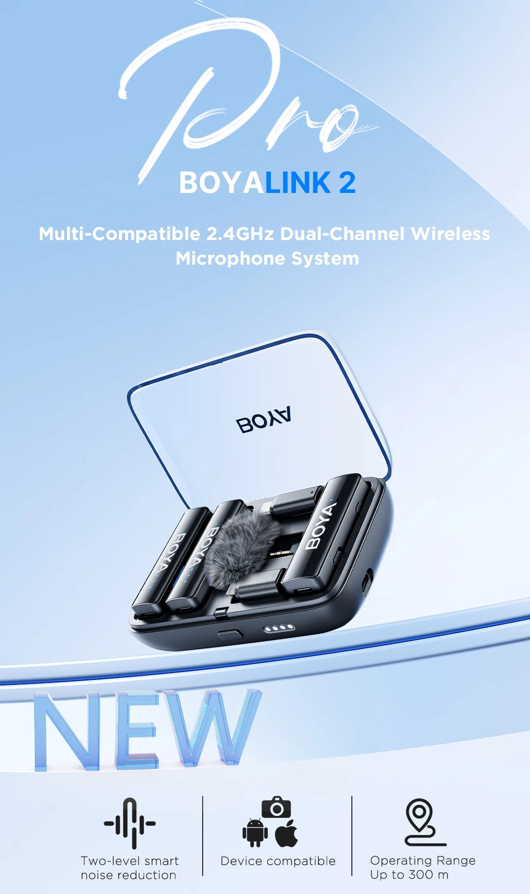 LINK 2 Wireless Lavalier Microphone for iPhone Android DSLR Cameras Smartphone Gaming Youtube Video Recording Streaming