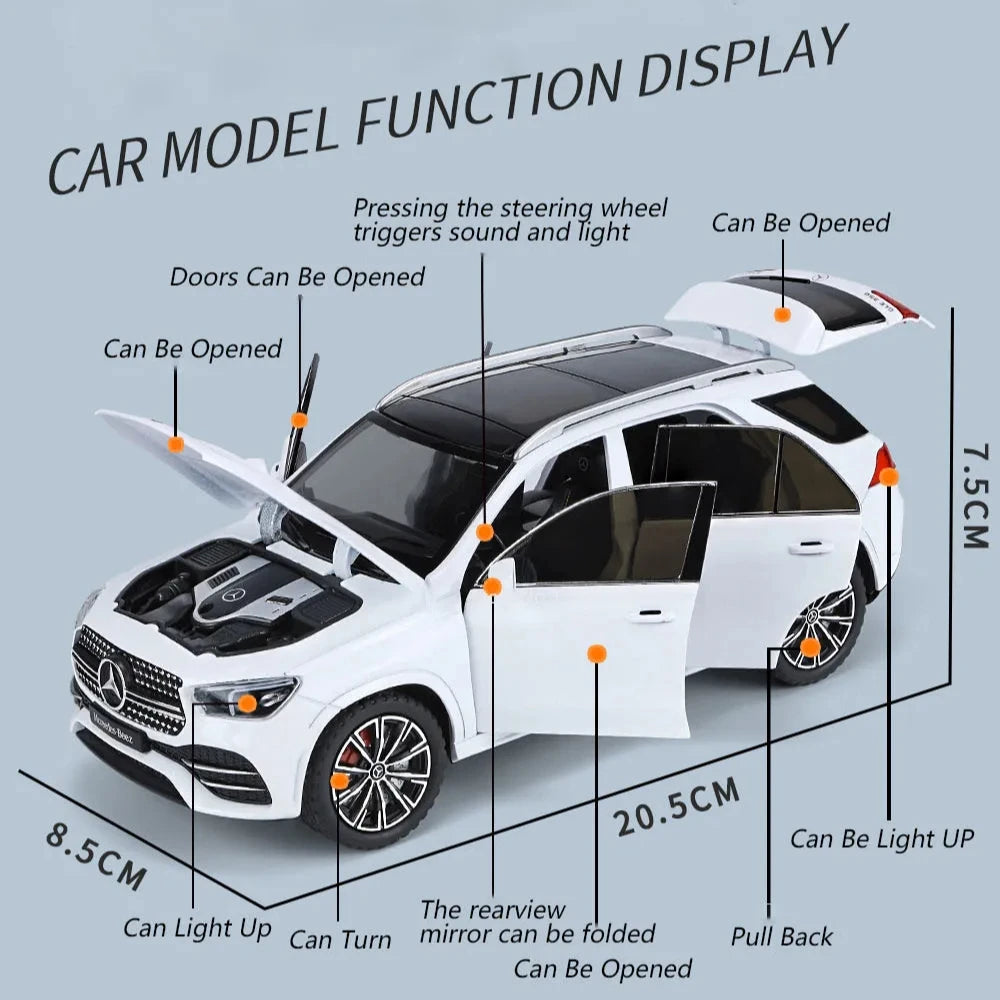 1:24 Scale S400L GLE350 Car Toy Model Doors Opened Sound Light Pull Back Metal Diecast Miniature Vehicle Collection Gift