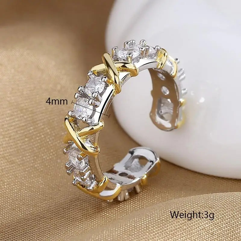 Mixed Color Cross Zircon Open Rings for Women New Korea Bridal Engagement Ring