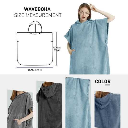 Quick Dry Microfiber Surf Poncho Towel with Hood and Pocket