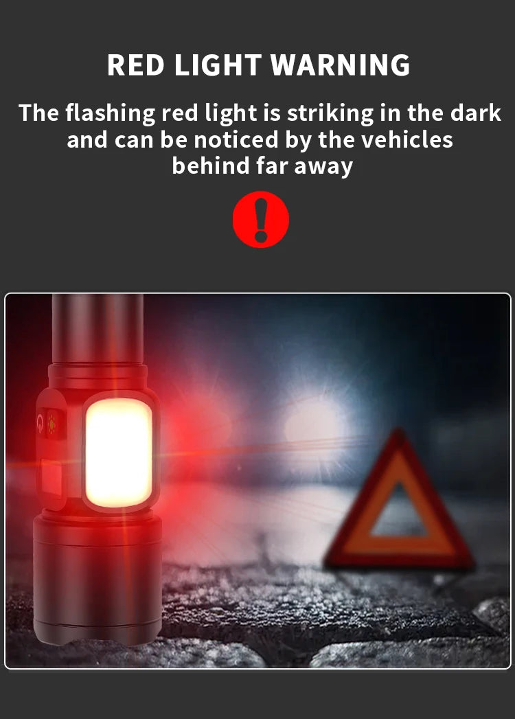 White Laser High Power Rechargeable LED Flashlight with Digital Display Magnet COB Side Light Zoom Torch