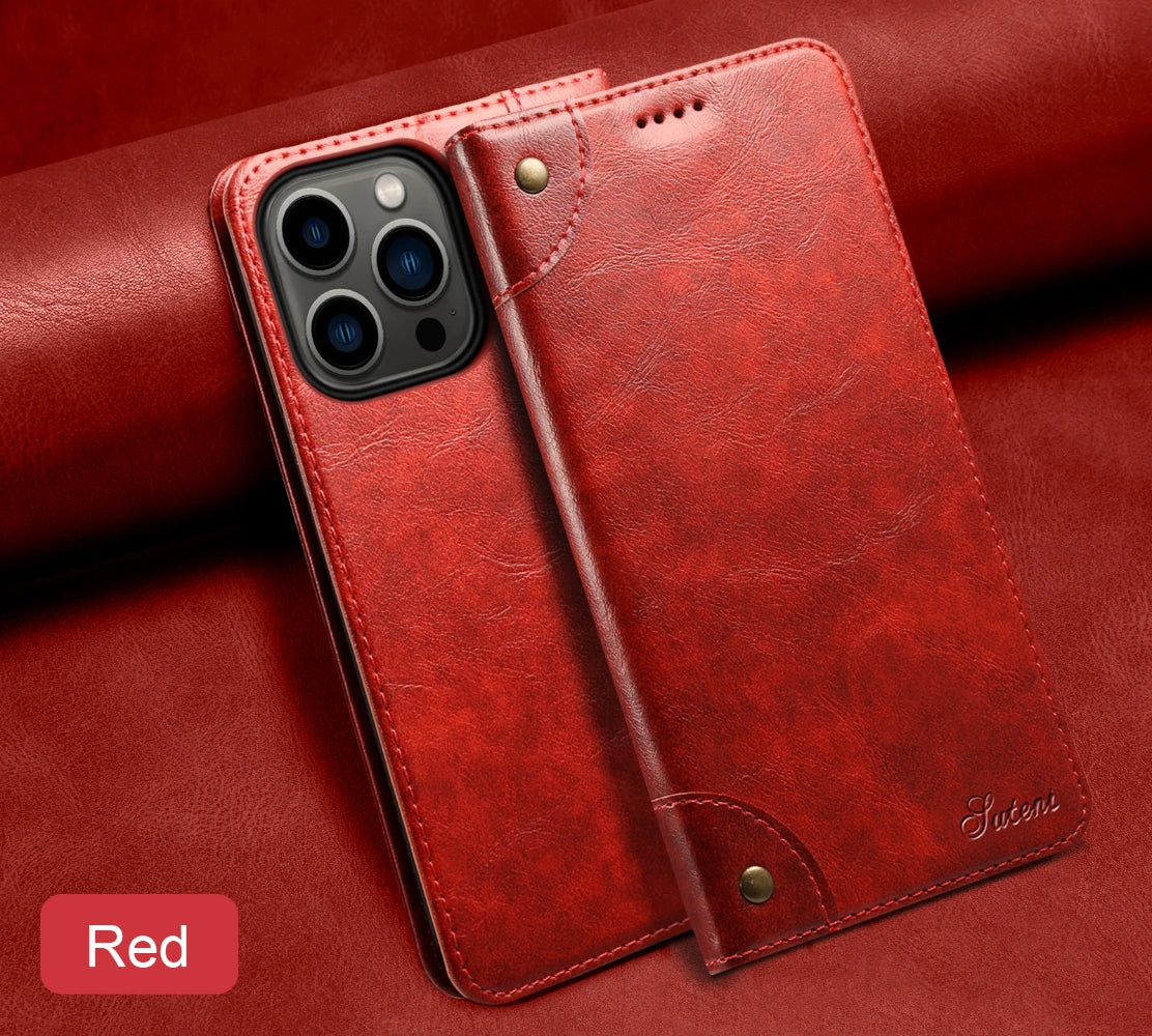 Flip Leather Wallet Phone Case for iPhone 16 15 Pro Max 16E 14 Plus with  Card Slot Holder Cover