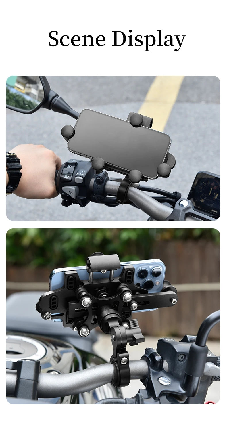 Motorcycle Phone Stand Aluminum Bike Mobile Phone Holder Cellphone Holder For Motorcycle Universal Phone Stand 540°Adjustable
