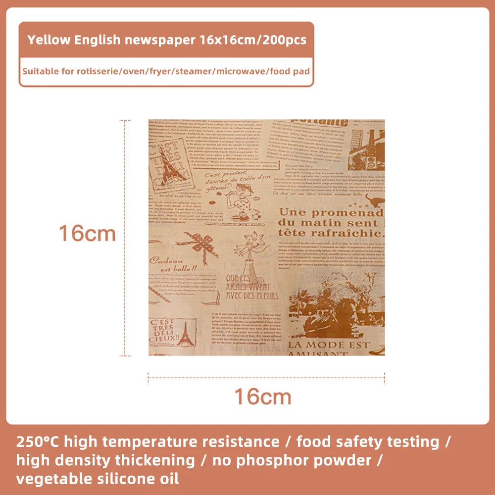 200pc Retro Food Accessories for Baking Kitchen Food Grade Grease Paper Bread Sandwich Burger Fries Wrappers Cookie Baking Paper