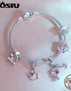 925 Sterling Silver Pink Dreamy Bear Heart Bead Candy Charms Dolphin Pendant
