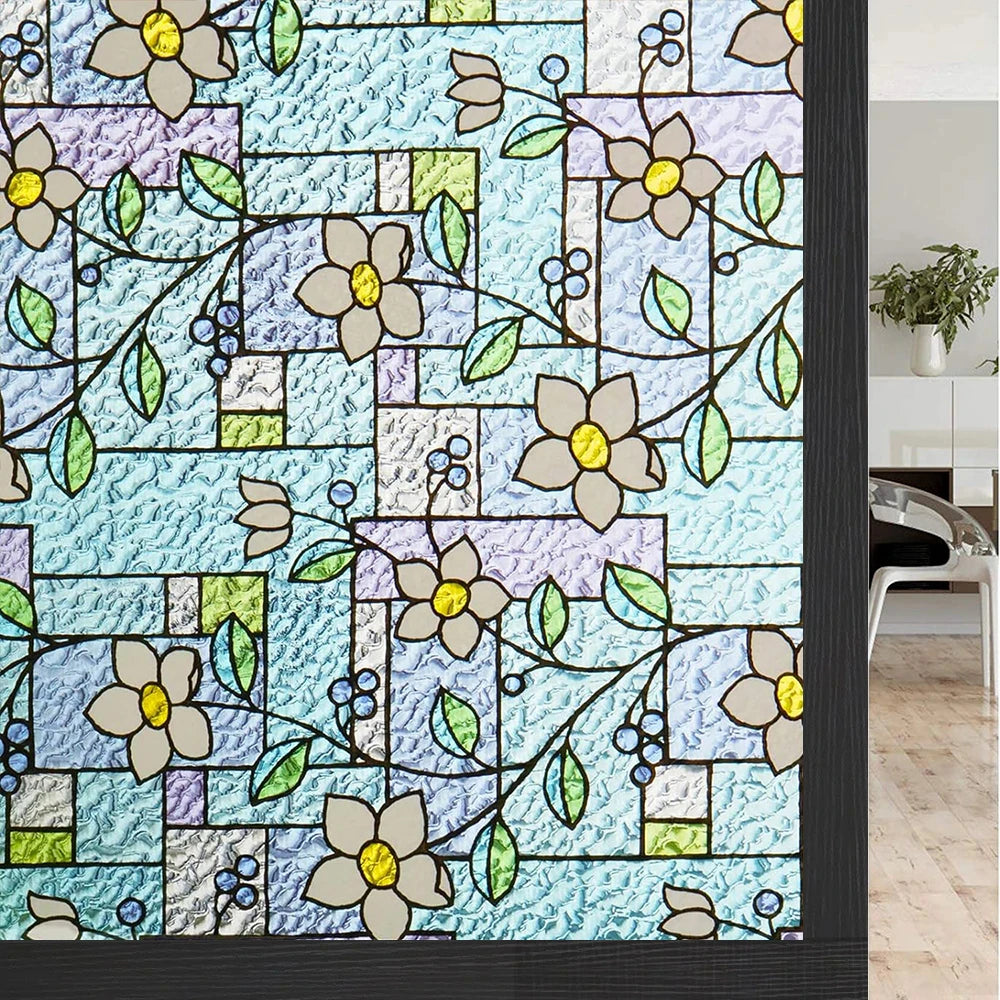 45/60/90Cm Rainbow Window Privacy Film 3D Decorative Vinyl Stained Glass Decals Static Cling Non-Adhesive Window Film Stickers