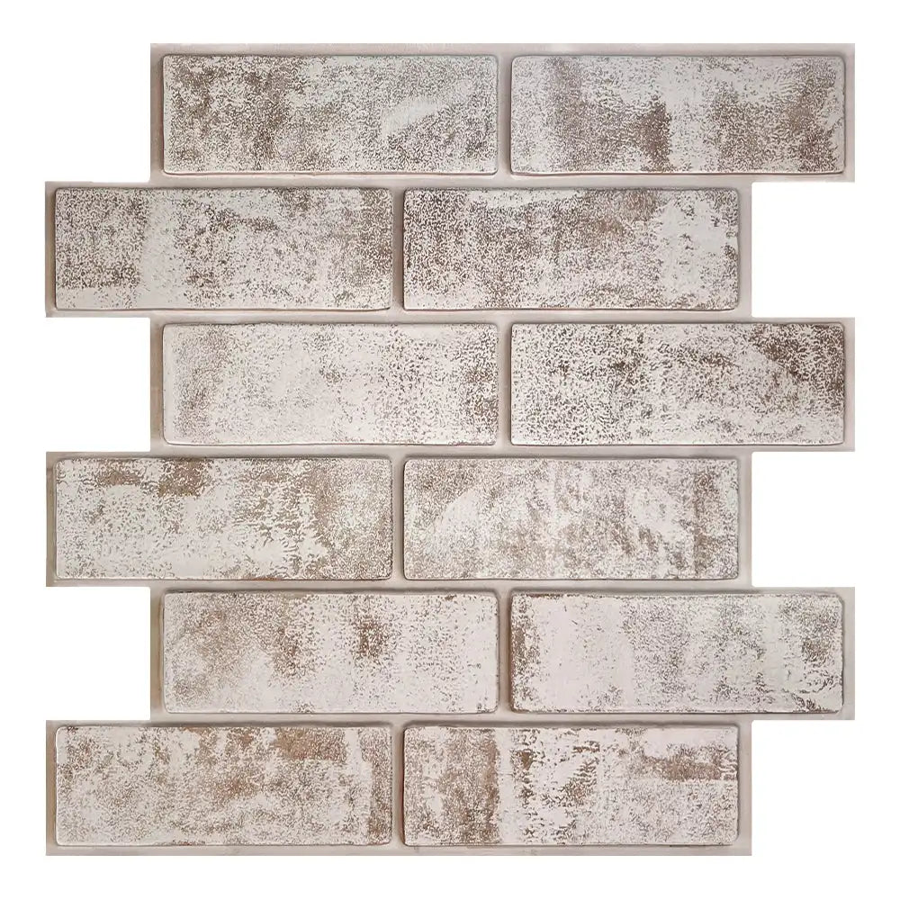 10pcs 3D Tile Stickers, 3D Whitewash Brick Textures, Matte, 30cm x 30cm, Water and Mold Resistant, for Living Room Kitchen Wall Update