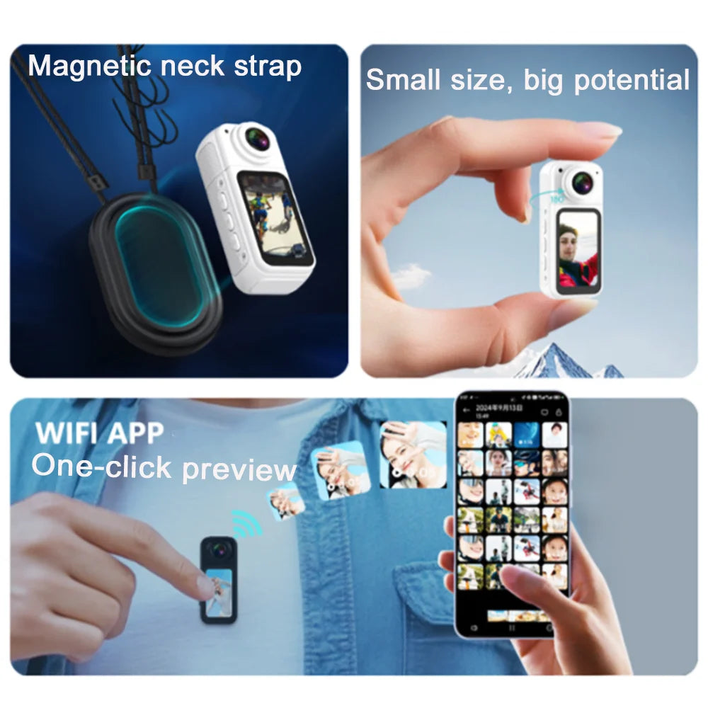 Thumb Action Camera Mini 2.7K Sport Cameras Pocket Cam Instant 180°Angle WIFI Moto Recorder megnetic Attraction Bracket Camera