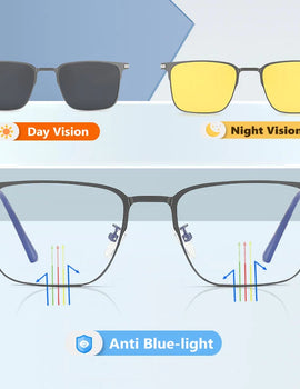 3 in 1 Clip On Sunglasses for Women Polarized Night Vision Anti Blue Light Glasses