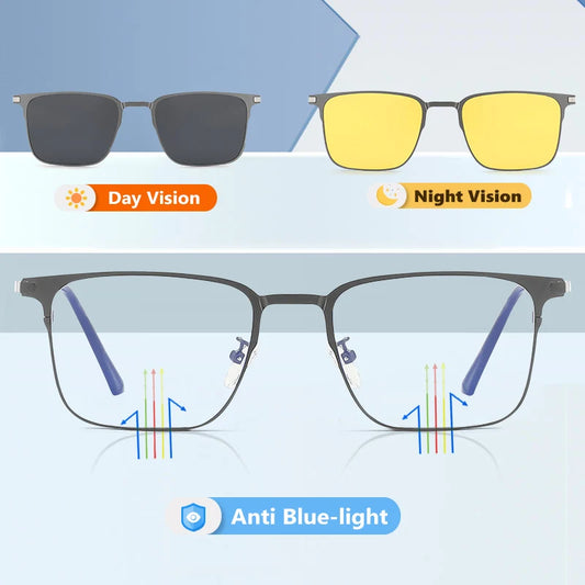 3 In 1 Magnetic Clip On Polarized Sunglasses UV400 Anti Blue Light Night Vision Glasses for Men Women