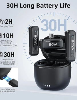 BY-WM3T Wireless Lavalier Lapel Microphone for iPhone Andriod Smartphone DSLR Cameras Live Streaming Youtube Recording Vlog