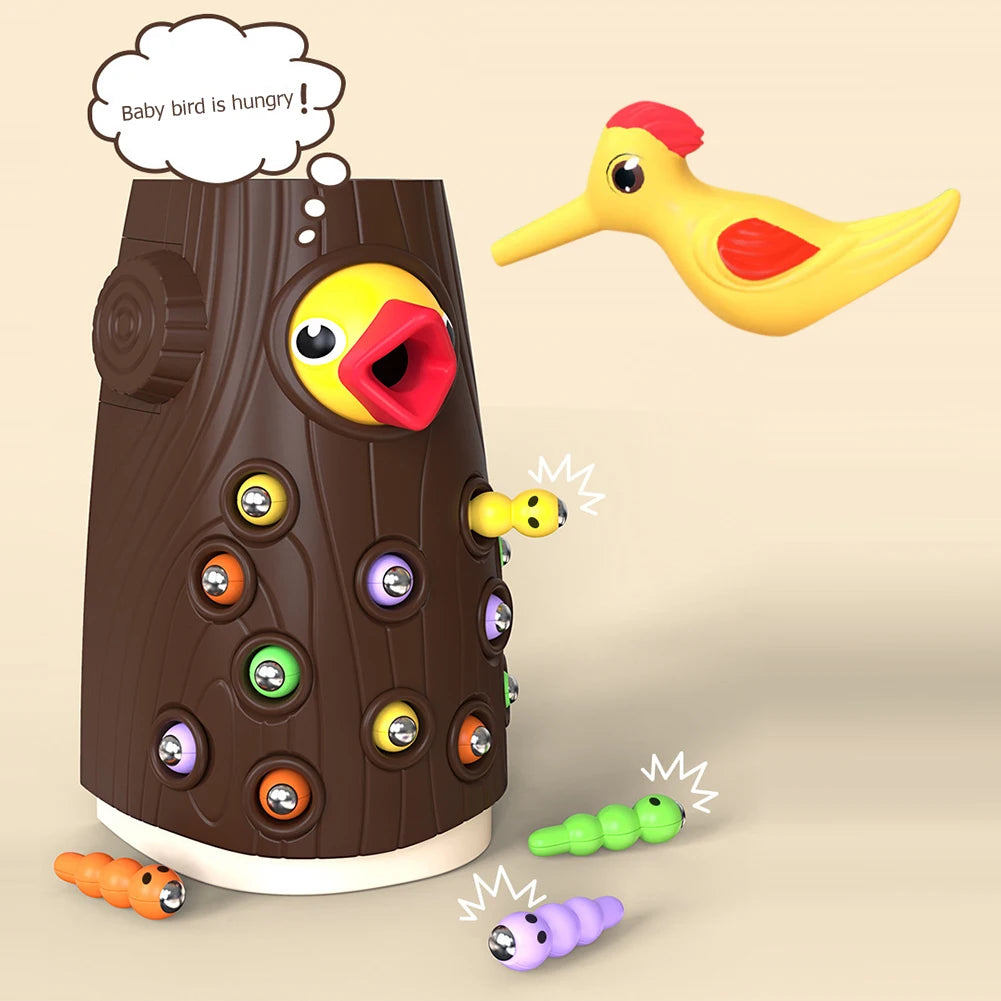 Montessori  Wooden Toys  Woodpecker Catching Worms Feeding Fishing Game Set Educational Toys for s Birthday Gift