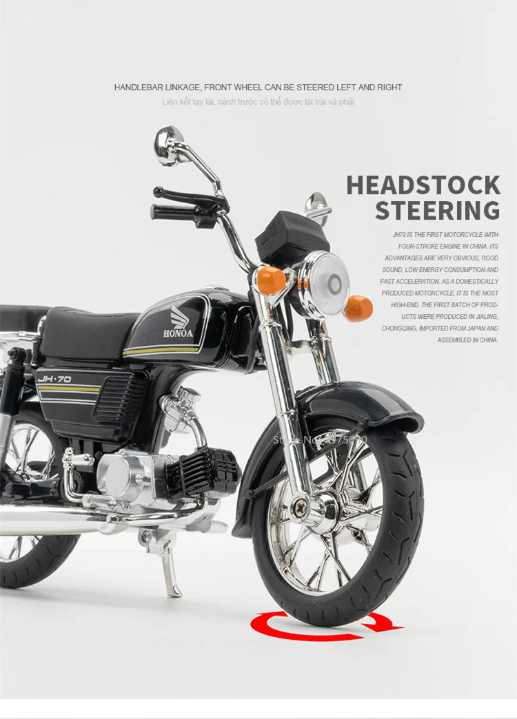 1/10 Scale Honda JiaLing JH-70 Alloy Classic Motorcycle Toys Diecast Simulation Metal Motorcycle Sound and Light Model