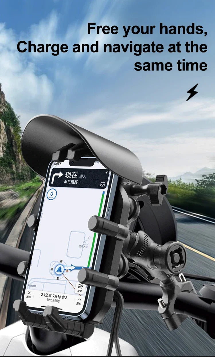 Shockproof & Light Blocking Motorcycle Phone Holder Wireless Charger & 18W USB 30W Type C Fast Charging Motorbike Bicycle Stand