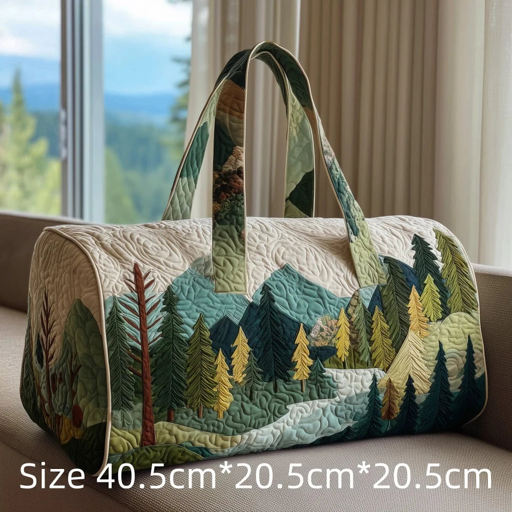 3D Print Quilted Travel Bag Autumn Mountain Forest Cabin Tote Weekender Duffle for Women Men Vintage Nature Landscape Hangbag
