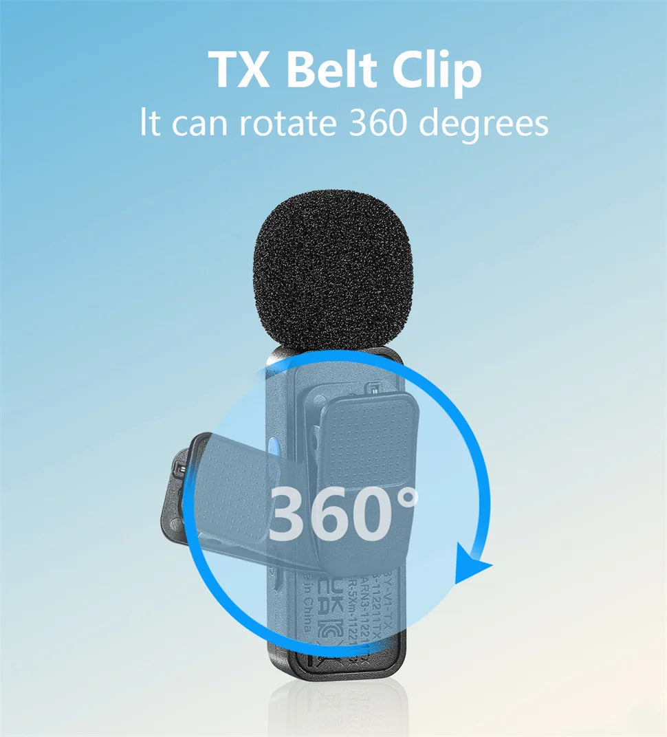 BY-V Wireless Lavalier Microphone for iPhone 15/16 Series Samsung TECNO REDMI Type-c Devices Video Recording Streaming Vlog