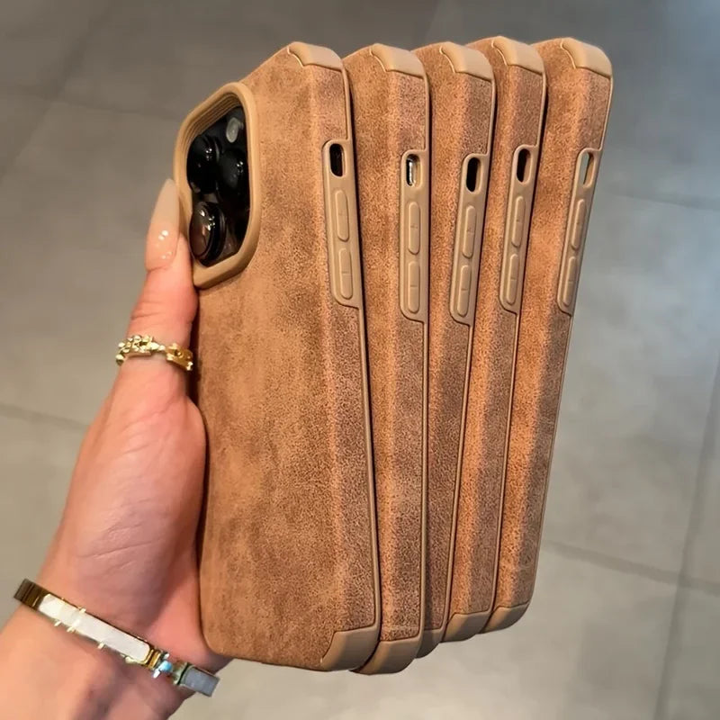 Luxury Matte Lambskin Faux Leather Phone Case For iPhone 17 16 Pro Max Air 15 14 Plus Shockproof Cover