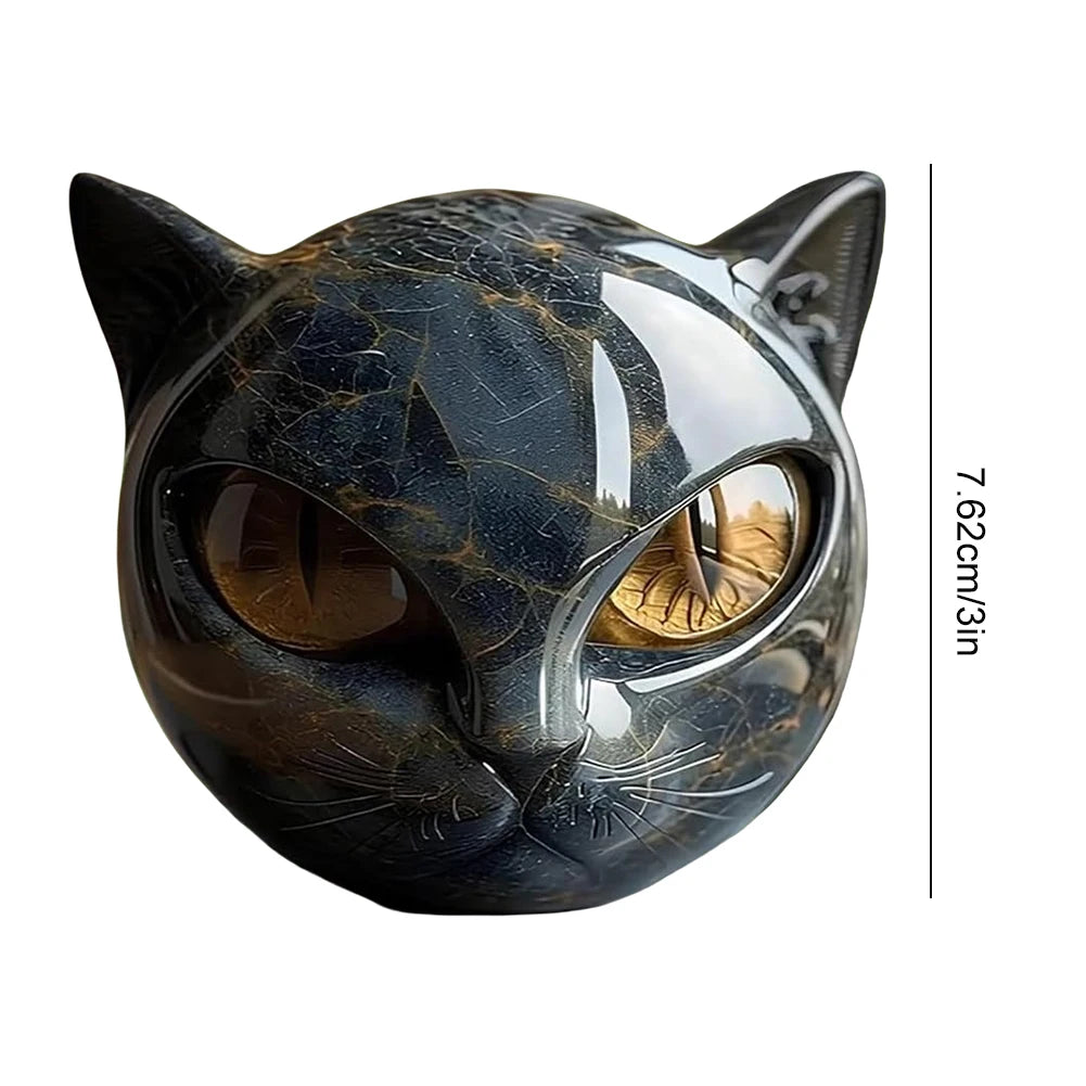 Black Cat Figurine Resin Cat Head Healing Stone Marble Texture Cat Stone Resin Cat Sculpture Ornament Cat Sculpture Craft Decor