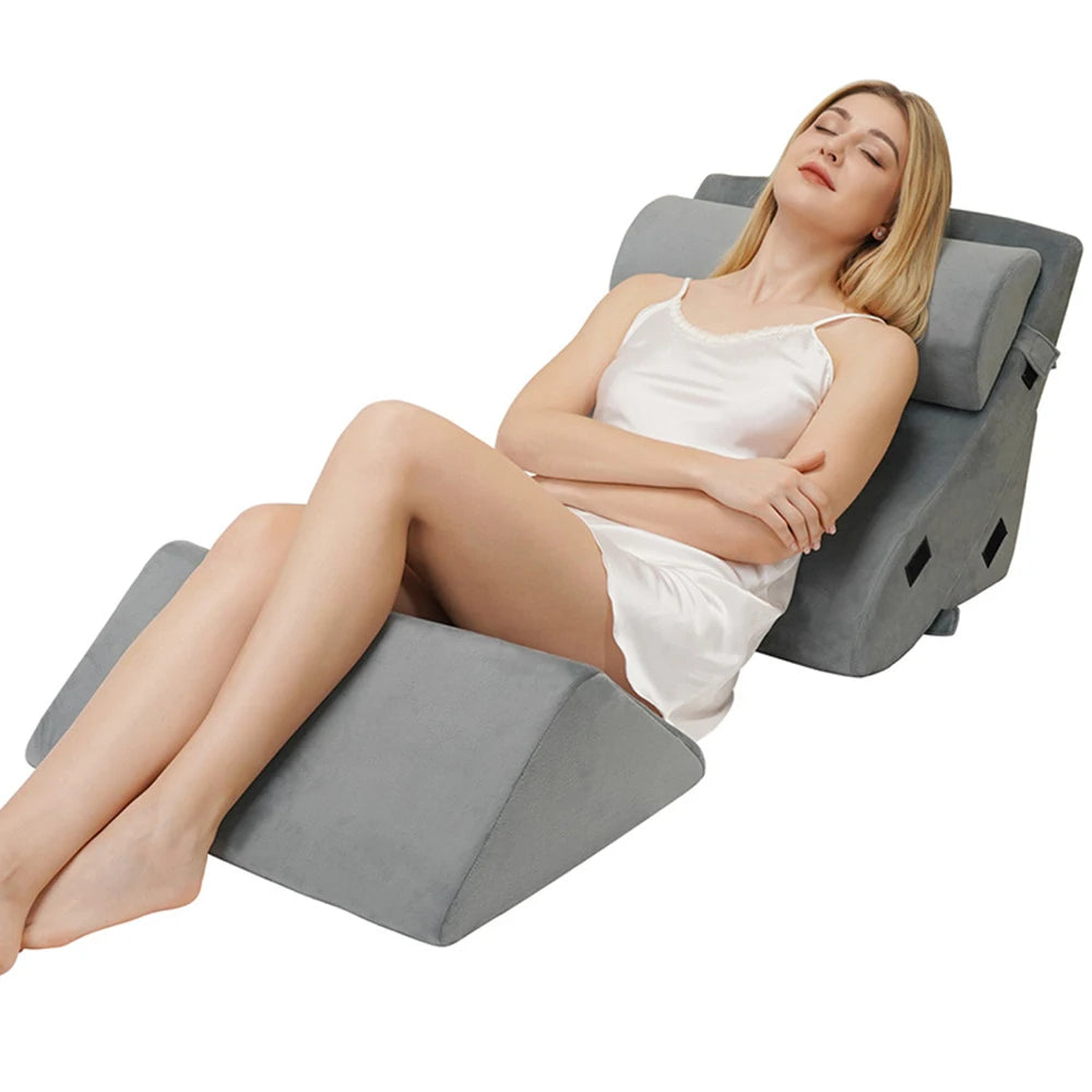 4 Piece Orthopedic Bed Wedge Pillow Set with Adjustable Wedge Sleep Pillow for Back, Neck and Leg Pain Relief Comfort