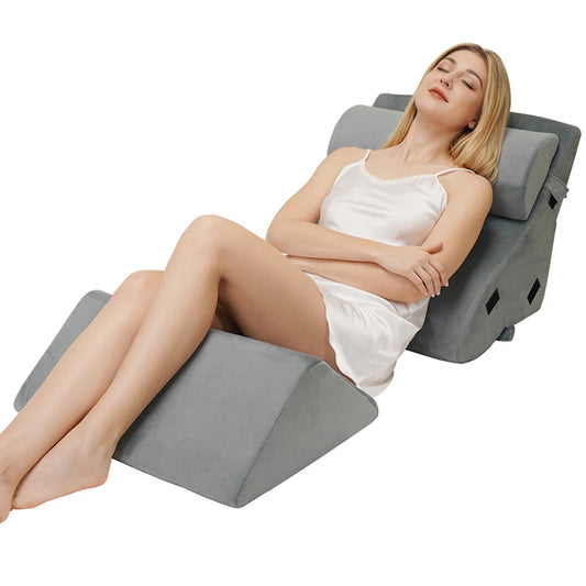 4 Piece Orthopedic Bed Wedge Pillow Set with Adjustable Wedge Sleep Pillow for Back, Neck and Leg Pain Relief Comfort