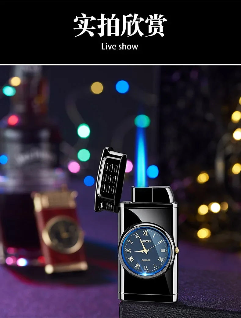 Rocker Arm Dial Metal Gas Lighters Jet, Butane Torch, Real Watch Lighter, Cigarette Cigar Lighter, Smoking Gadgets for Men