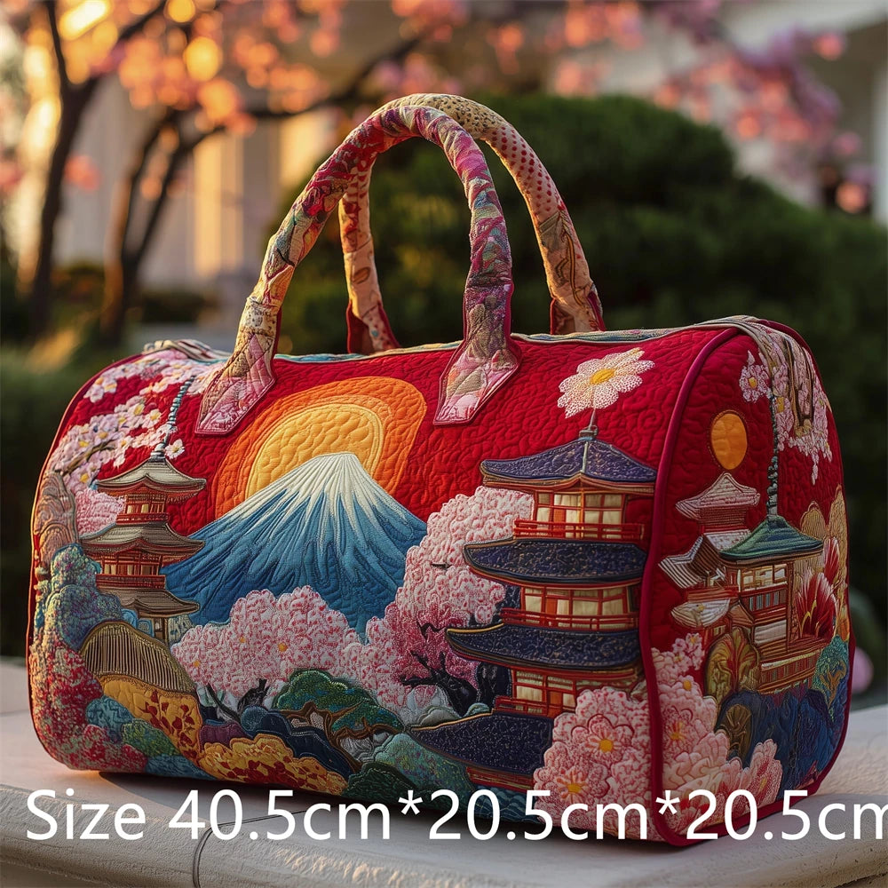 Japanese Style 3D Quilted Duffel Bag Fuji Sakura Koi Fish Print Large Capacity Travel Weekender Gym Bag Landscape Unisex Tote