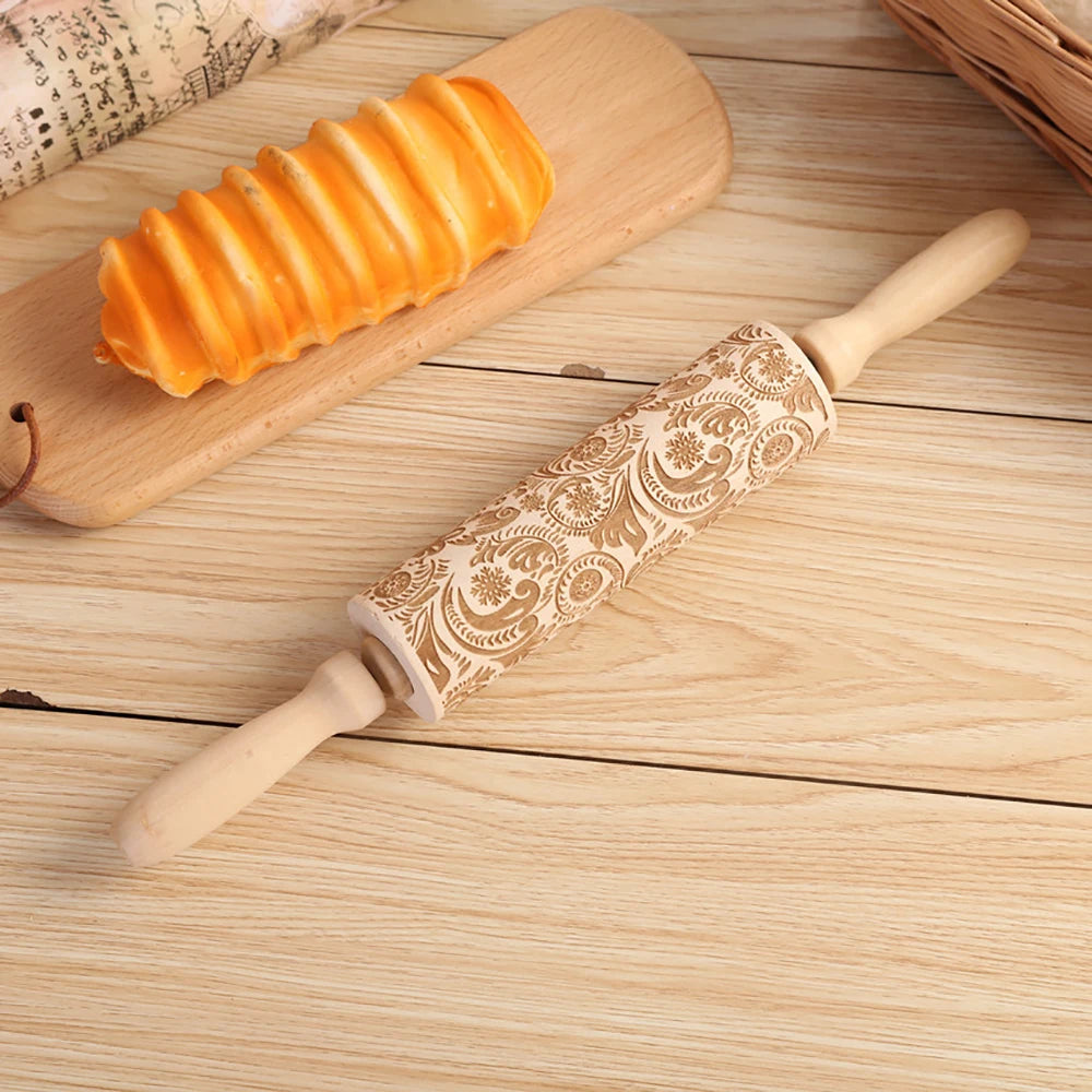 Christmas 35x4.5cm Wooden Rolling Pins Rock Snowflake Elk Engraved Baking Cookies Rolling Pin for Cake Patterned Baking 3D Mold