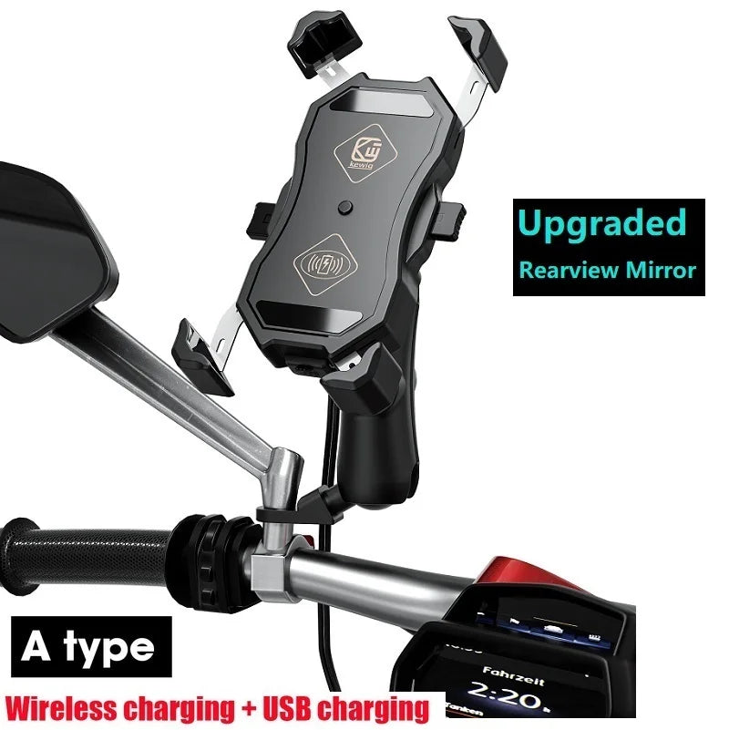Upgraded Motorcycle Phone Holder 15W Wireless Charger USB QC3.0 Fast Charging Bike Smartphone Stand 360 Cellphone Support