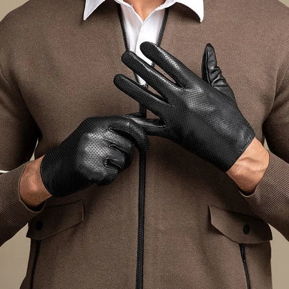 Autumn Men style Business Sheepskin Leather Gloves Winter Full Finger Touch Screen Black Gloves Riding Motorcycle Gloves