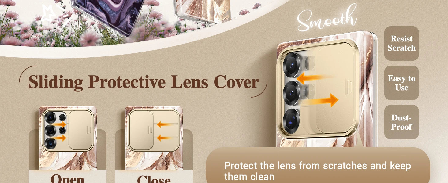 for Samsung Galaxy S25 Ultra Case with Slide Camera Cover Screen Protector Shockproof Drop Protection Marble Phone Cover